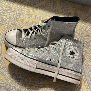 W8 silver cheetah high top converse platform